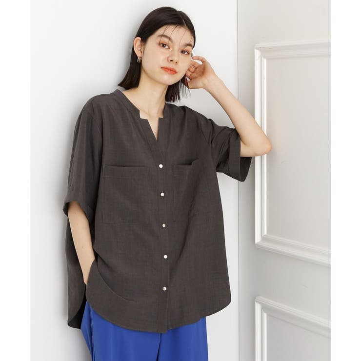 スミクロ(018) | 【秋色入荷 インしなくても決まる】ダブルポケット5分袖シャツ 体型カバー | THE SHOP TK