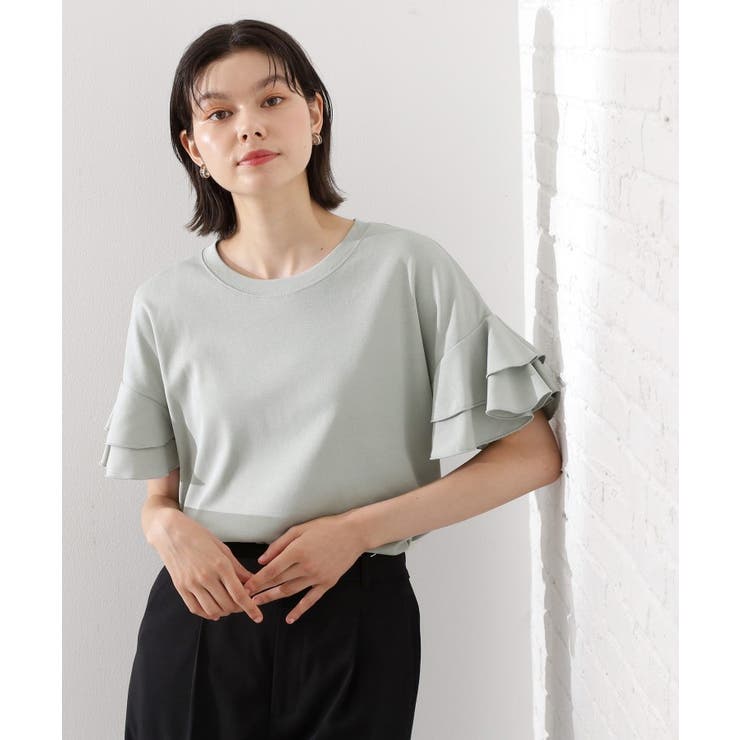 サックスブルー(090) | 【汗染み防止】袖フリルTシャツ【UVカット/洗濯機OK】 | THE SHOP TK