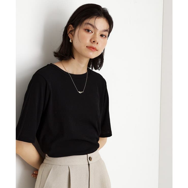 ブラック(019) | 5分袖シアーTシャツ【二の腕カバー/洗濯機OK】 | THE SHOP TK