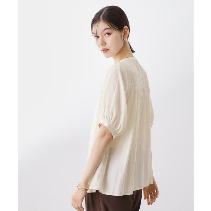 【インしなくも決まる】サテンギャザー5分袖ブラウス | THE SHOP TK | 詳細画像1 