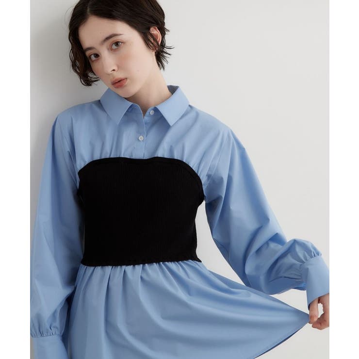 ブルー(091) | 1枚でレイヤードスタイルが完成 ビスチェドッキングシャツ | THE SHOP TK
