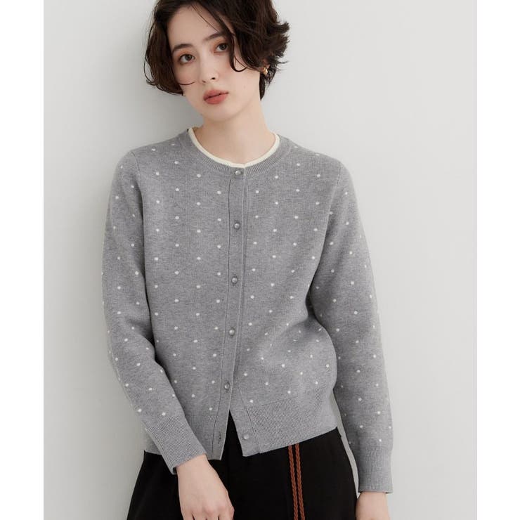 コーデに華やかさをプラス ドットジャカード クルーネックカーディガン | THE SHOP TK | 詳細画像1 