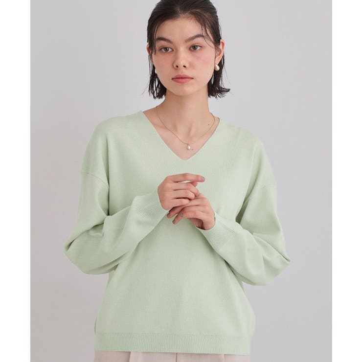 ライトグリーン(920) | 【上品見えが叶う】Vネックニット/蓄熱/洗濯機OK | THE SHOP TK