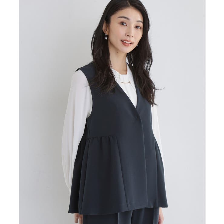 ネイビー(094) | 【通勤・セレモニー】ダブルクロス ペプラムジレ/セットアップ可 | THE SHOP TK