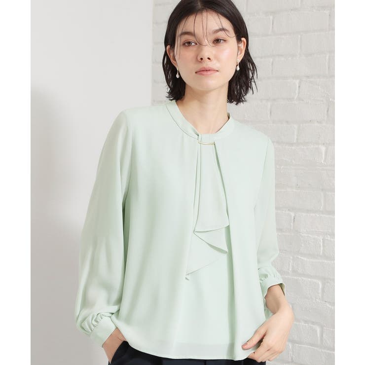 ミントグリーン(021) | バー付きラッフルタイブラウス | THE SHOP TK