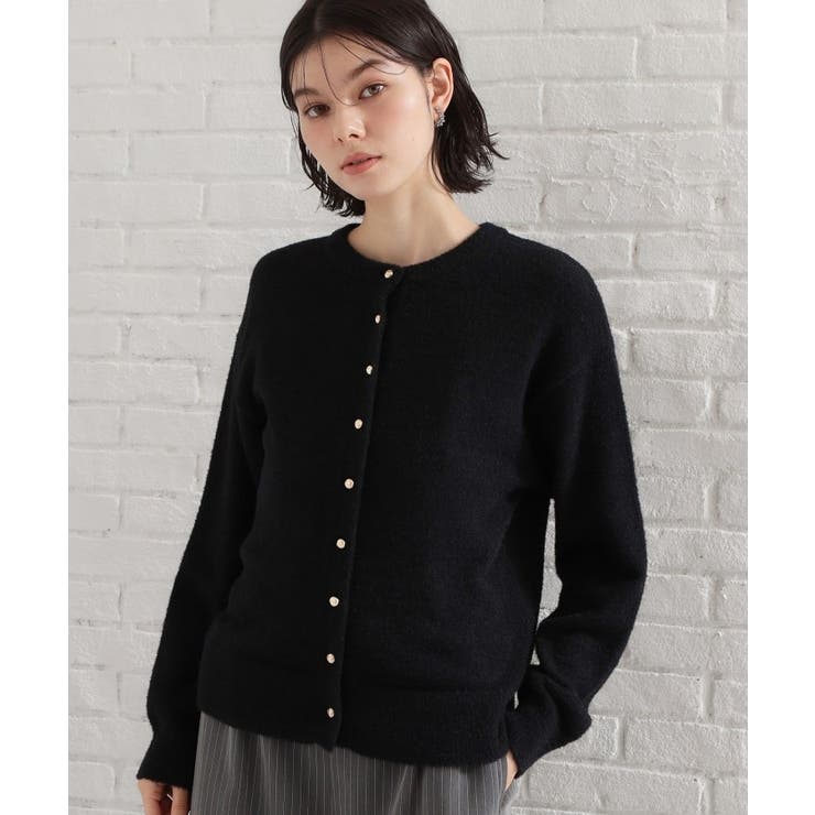 ブラック(019) | ふわふわミニシャギー クルーネックカーディガン | THE SHOP TK