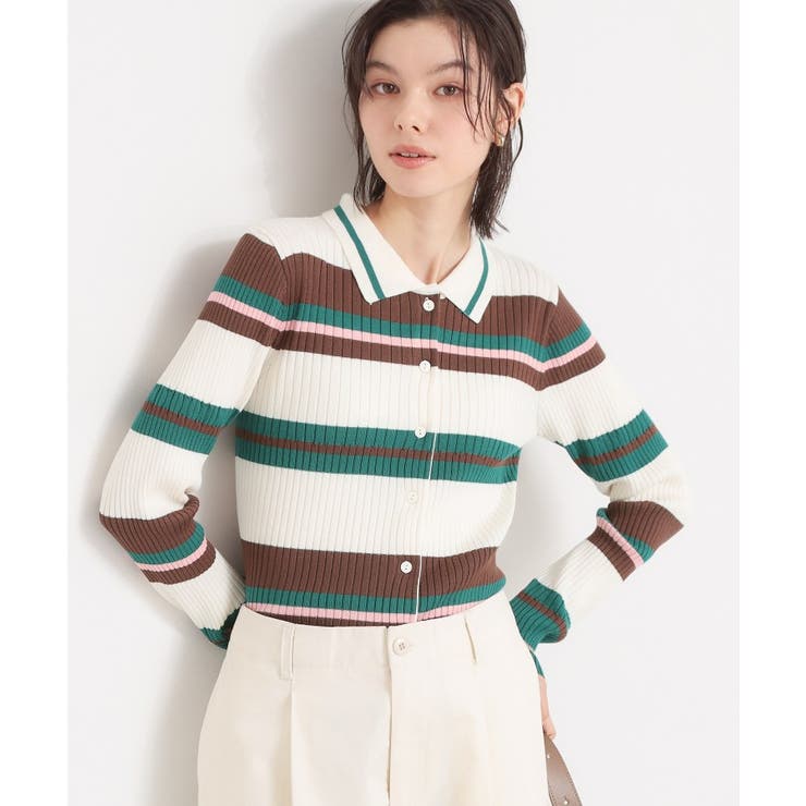アイボリー(304) | 衿付マルチボーダーニット | THE SHOP TK