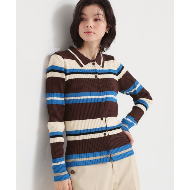 ブラウン(343) | 衿付マルチボーダーニット | THE SHOP TK