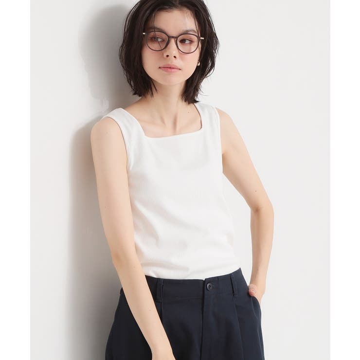 アイボリー(004) | 前後2WAYスクエアネックテレコタンク | THE SHOP TK