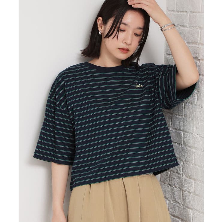 ネイビー(394) | ワンポイント刺繍マルチボーダーTee | THE SHOP TK