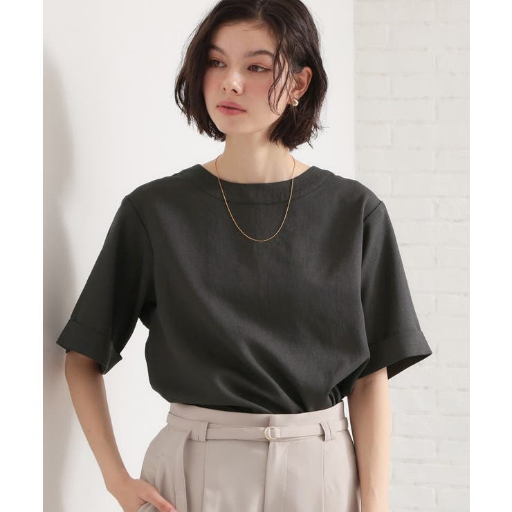 スミクロ(018) | 【二の腕カバーに】さらり麻調メッシュ5分袖ブラウス | THE SHOP TK
