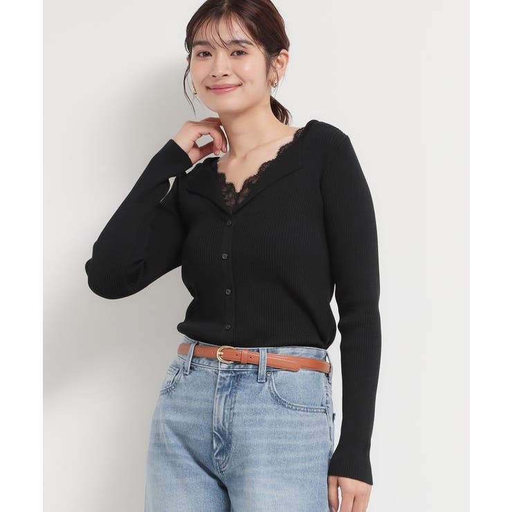 ブラック(019) | レースレイヤードリブニット | THE SHOP TK