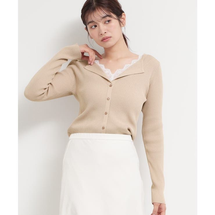 ベージュ(052) | レースレイヤードリブニット | THE SHOP TK