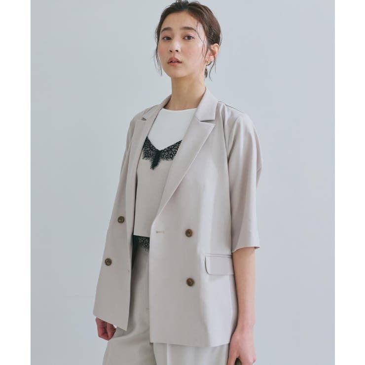 【セットアップ可】麻調ダブルブレスト 6分袖ジャケット | THE SHOP TK | 詳細画像4 