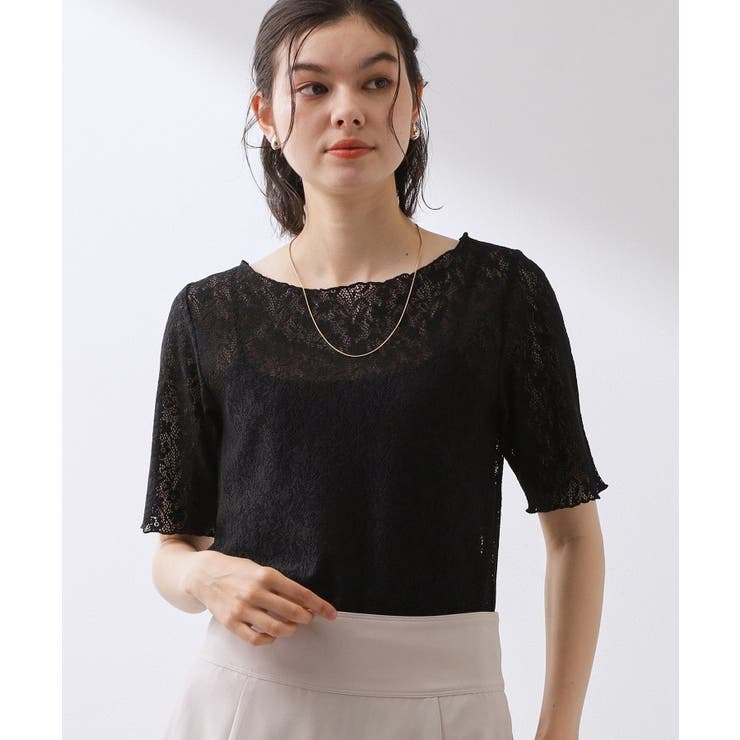 ブラック(019) | 繊細で上品な レース5分袖トップス | THE SHOP TK