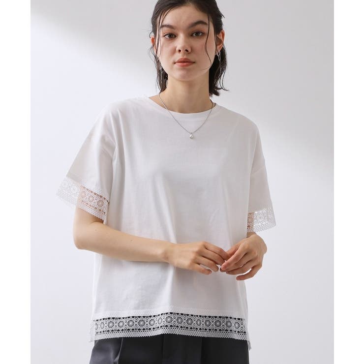 オフホワイト(003) | 【インせず着られる】モチーフレース切替Tシャツ | THE SHOP TK