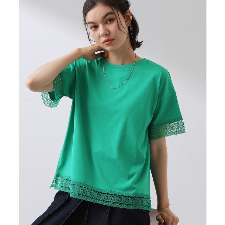 グリーン(022) | 【インせず着られる】モチーフレース切替Tシャツ | THE SHOP TK