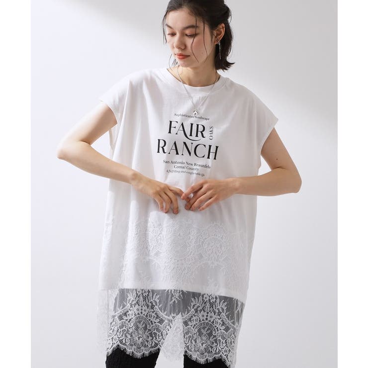 オフホワイト(003) | レース切替 ロングTシャツ | THE SHOP TK