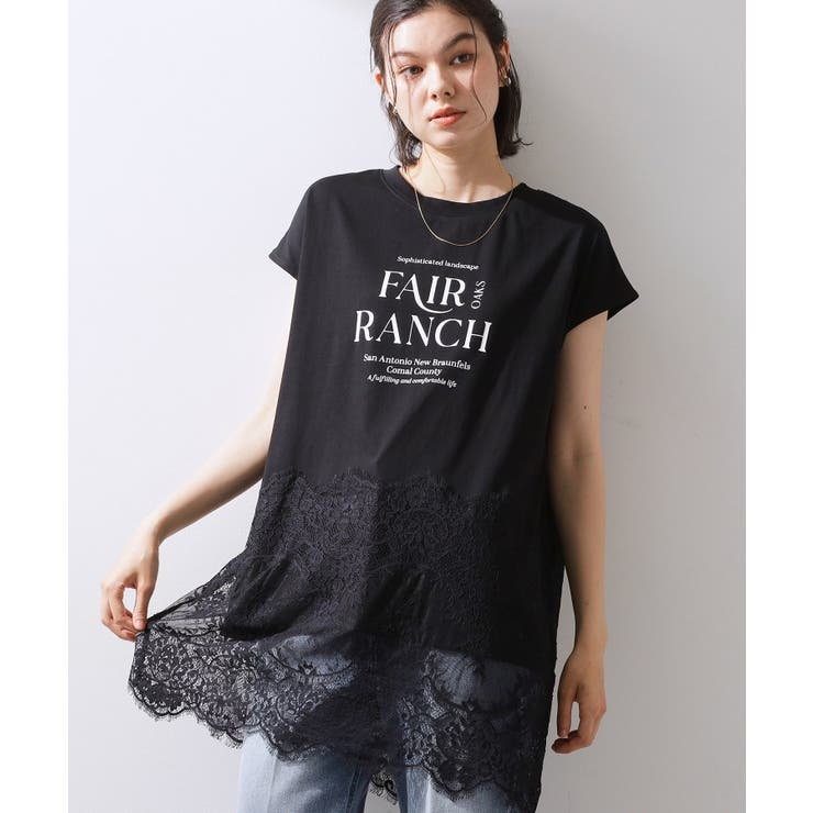 ブラック(019) | レース切替 ロングTシャツ | THE SHOP TK
