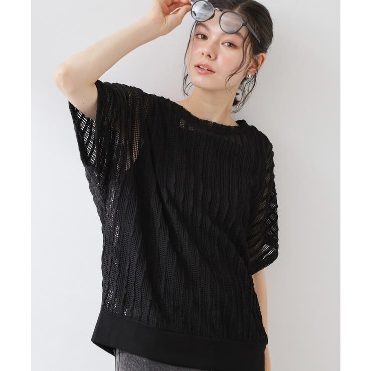 ブラック(019) | 見た目涼やか メッシュジャカードトップス | THE SHOP TK