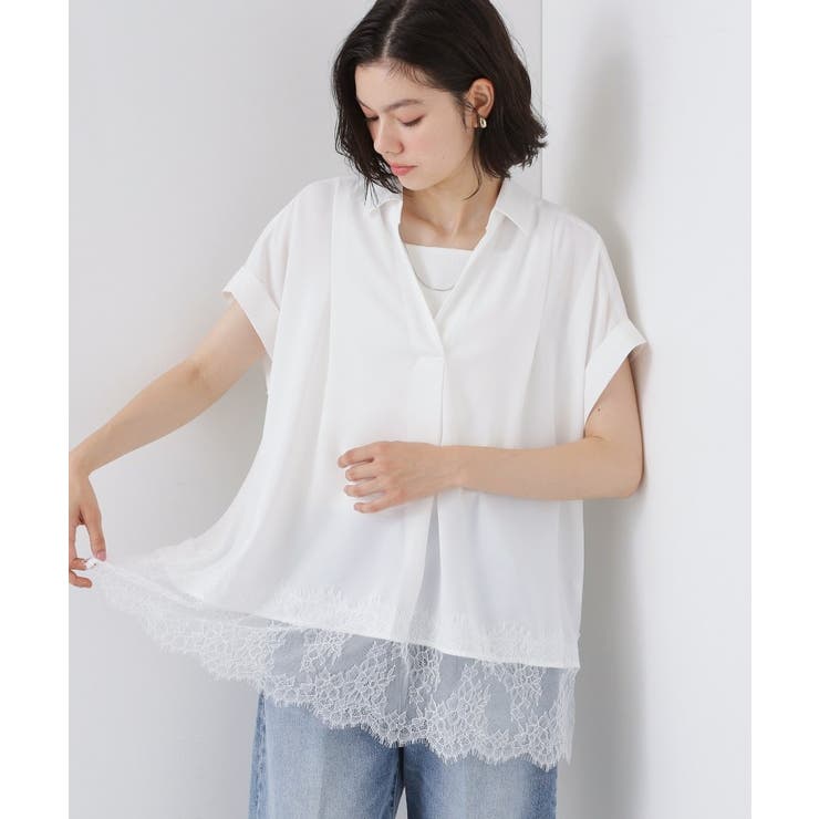 【ひんやり/体型カバー】裾レース切り替え スキッパーシャツ | THE SHOP TK | 詳細画像8 
