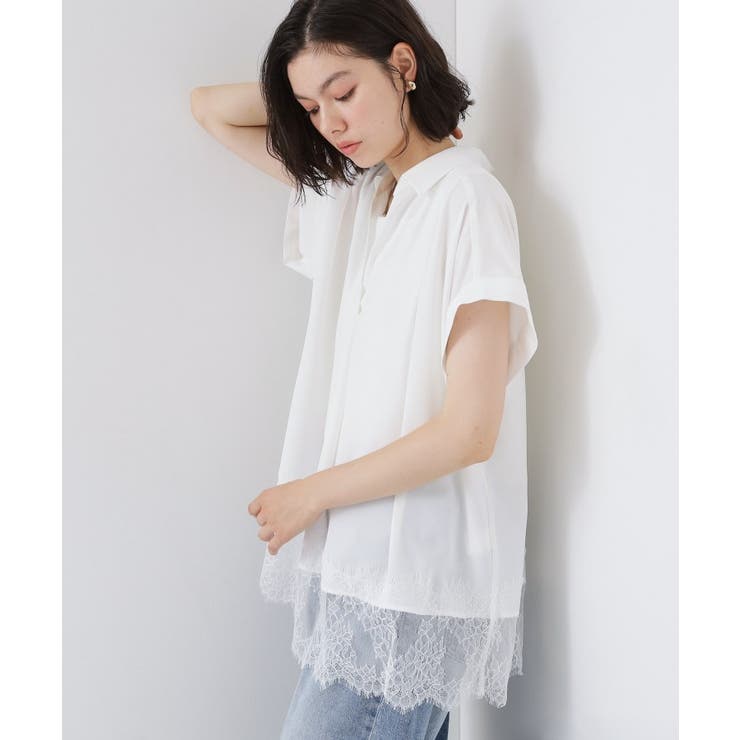 【ひんやり/体型カバー】裾レース切り替え スキッパーシャツ | THE SHOP TK | 詳細画像9 