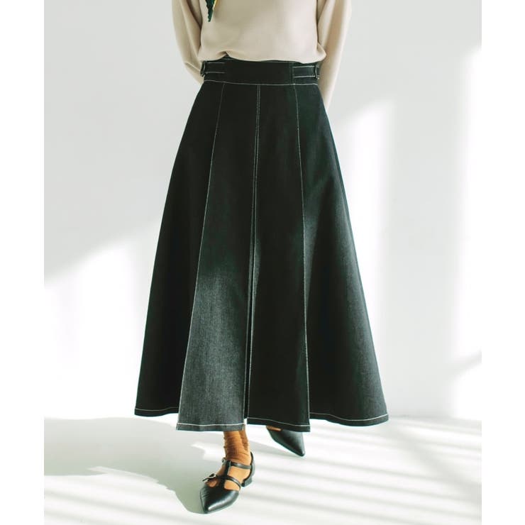 ブラック(019) | 【オールシーズン】デニムタックスカート/洗える | THE SHOP TK