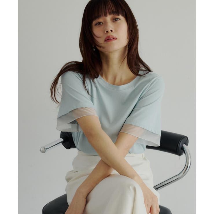 【M-XL/ひんやり／吸水速乾／UV】上品な透け感 袖口シアーTシャツ | THE SHOP TK | 詳細画像2 