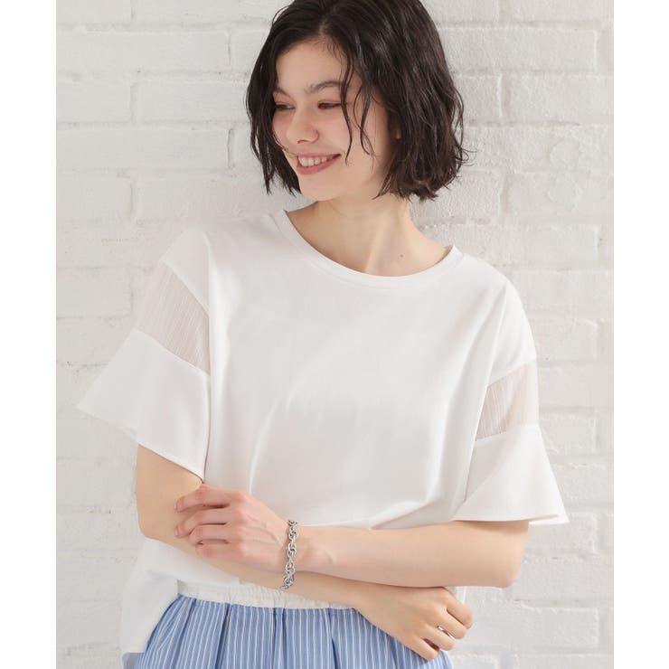 オフホワイト(003) | 【ひんやり／吸水速乾／UV】軽やかに揺れる シアーフレアスリーブTシャツ | THE SHOP TK