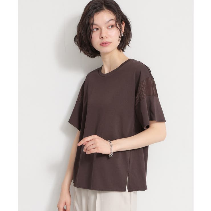ブラウン(044) | 【ひんやり／吸水速乾／UV】軽やかに揺れる シアーフレアスリーブTシャツ | THE SHOP TK