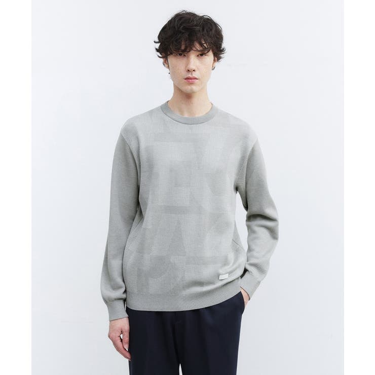 ライトグレー(411) | 【Made in JAPAN】ビッグチェック＆スライドパズル柄 ニット | TAKEO KIKUCHI