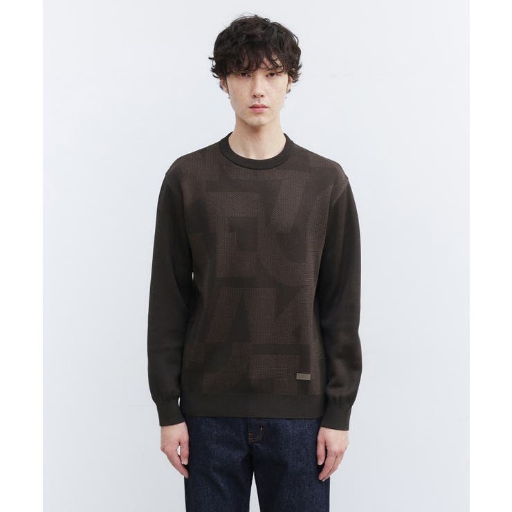 ブラウン(444) | 【Made in JAPAN】ビッグチェック＆スライドパズル柄 ニット | TAKEO KIKUCHI