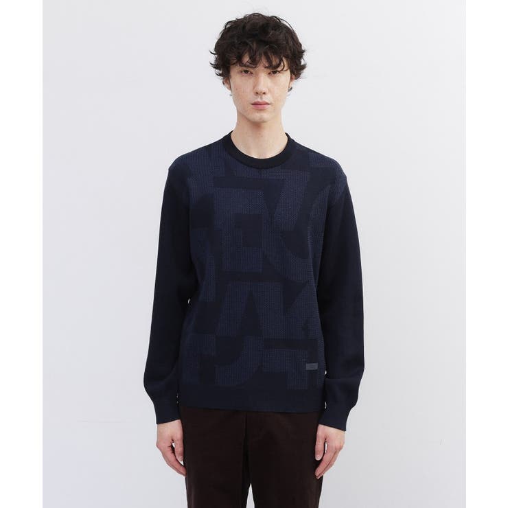 ネイビー(494) | 【Made in JAPAN】ビッグチェック＆スライドパズル柄 ニット | TAKEO KIKUCHI