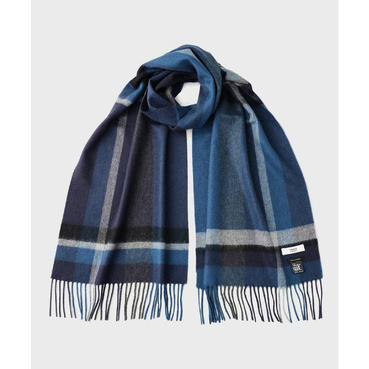 ネイビー(294) | 【洗えるカシミヤ】 ピュアカシミヤ パネルチェックマフラー | TAKEO KIKUCHI