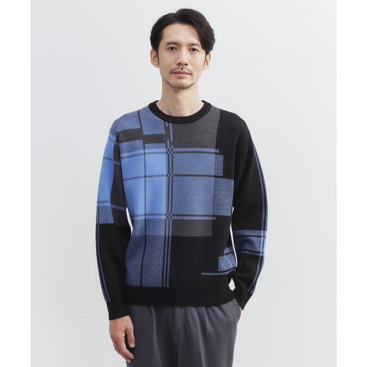 ブラック(219) | ランダム チェック ジャカード ニット | TAKEO KIKUCHI