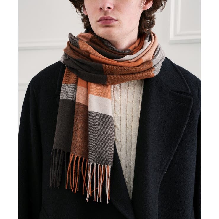 【洗えるウールカシミヤ】変形ブロックチェックマフラー | TAKEO KIKUCHI | 詳細画像1 