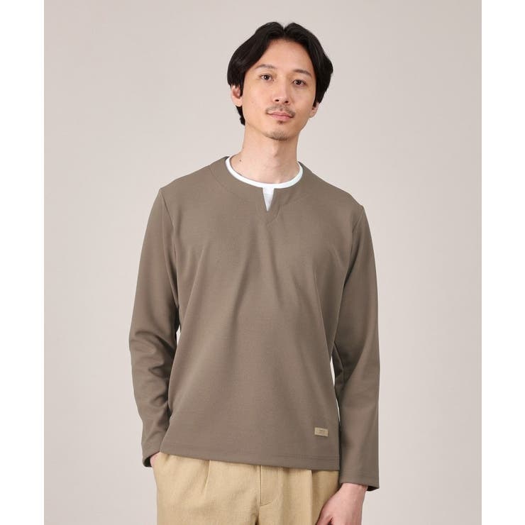 Made in JAPAN】フェイクレイヤード キーネック カットソー[品番