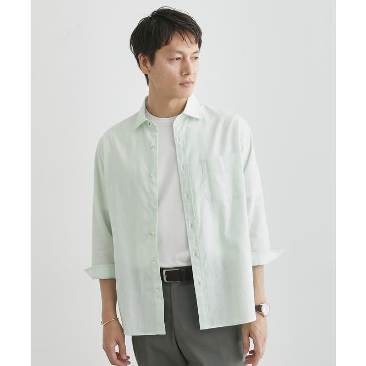 ミントグリーン(021) | ハイブリッド リネン 7分袖 シャツ | TAKEO KIKUCHI