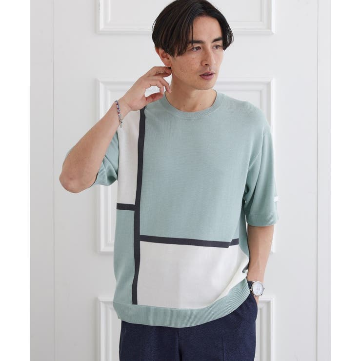 ミントグリーン(521) | カラーブロッキング プルオーバー ニット | TAKEO KIKUCHI