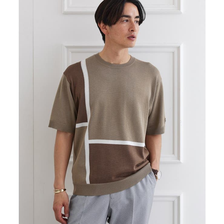 モカブラウン(542) | カラーブロッキング プルオーバー ニット | TAKEO KIKUCHI