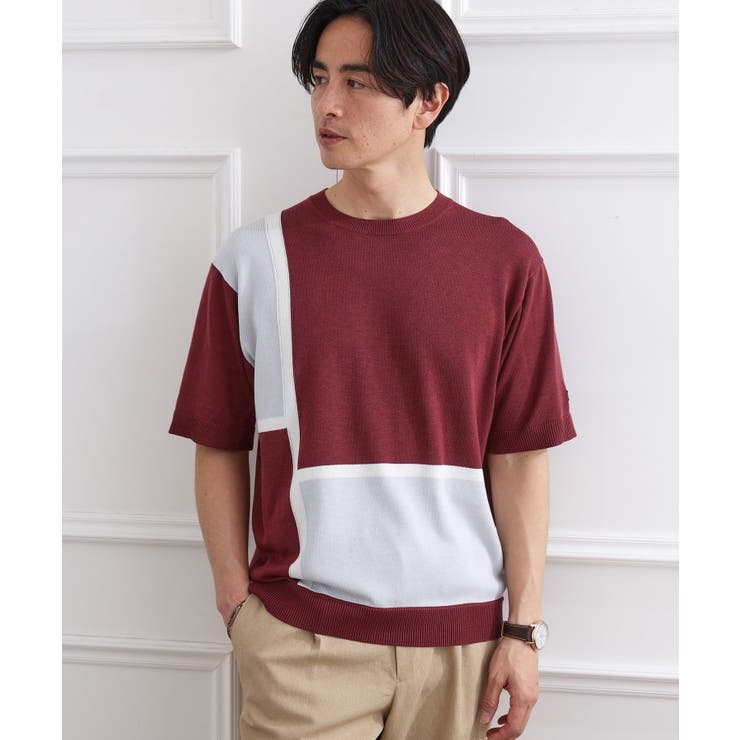レッド(561) | カラーブロッキング プルオーバー ニット | TAKEO KIKUCHI