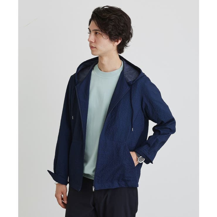 ネイビー(094) | 【軽羽織】リップル プリント シャツパーカ | TAKEO KIKUCHI