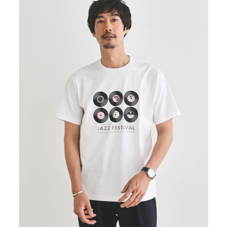 ホワイト(001) | レコードプリント 天竺 Tシャツ | TAKEO KIKUCHI