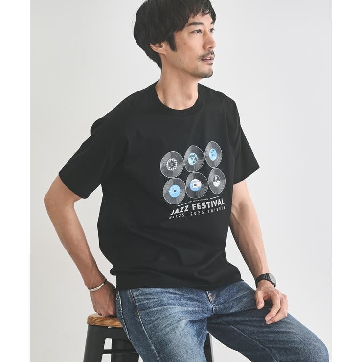 ブラック(019) | レコードプリント 天竺 Tシャツ | TAKEO KIKUCHI