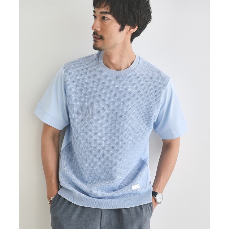 ブルー(092) | テクスチャーニット コンビ カットソー | TAKEO KIKUCHI