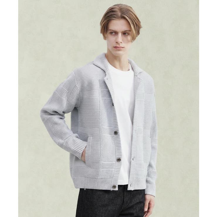 ライトグレー(011) | 畦編みチェック ニットカーディガン | TAKEO KIKUCHI