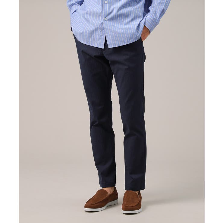 ネイビー(094) | 【Made in JAPAN】播州織 ヘリンボン ストレート パンツ | TAKEO KIKUCHI