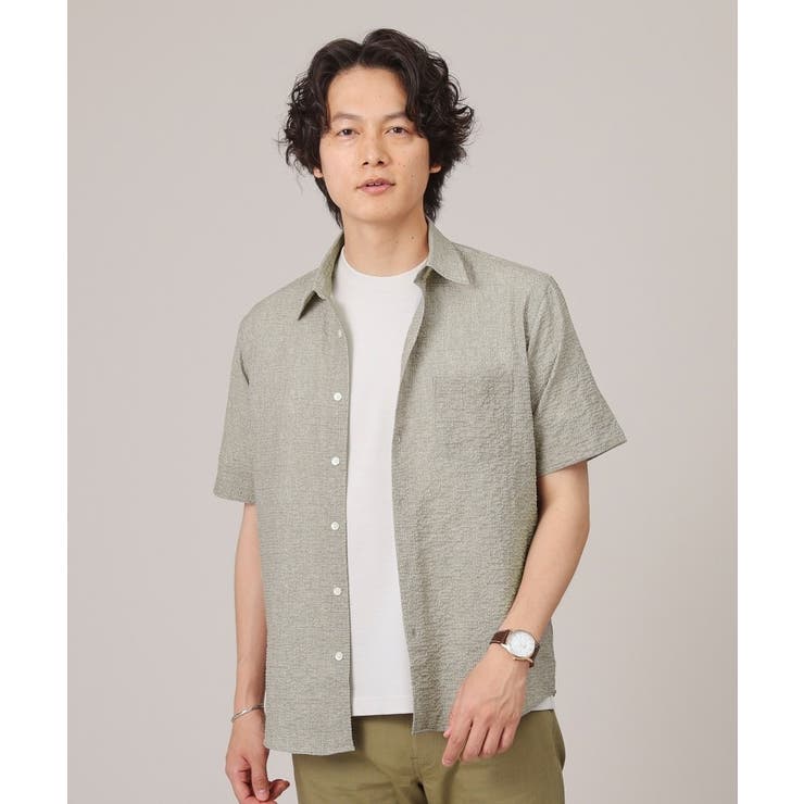 グレー・無地(012) | 【無地・チェック・ボタニカル柄】リップル シャツ | TAKEO KIKUCHI