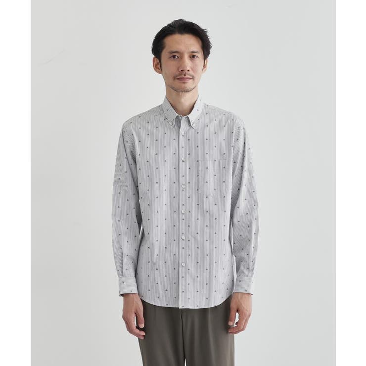 チャコールグレー(314) | ハットモチーフ ジャカード ストライプ シャツ | TAKEO KIKUCHI