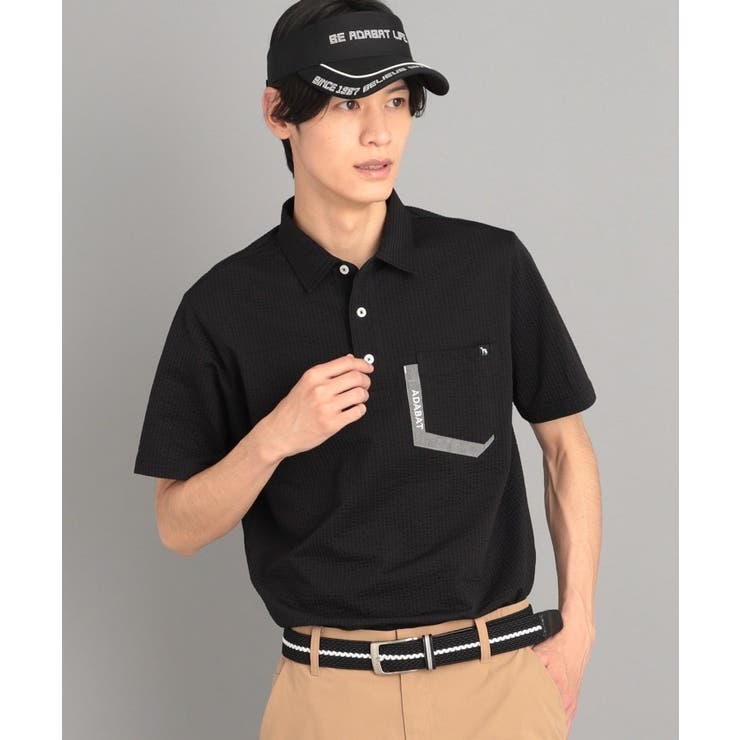 ブラック(319) | サッカーストライプ ポケットあり 半袖ポロシャツ | adabatmen